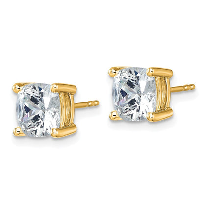 14K Gelbgold Ohrstecker mit 5 ct. zertifizierten, im Labor gezüchteten Diamanten VS/SI+ G+ im Kissenschliff, komplettes Solitär-Design