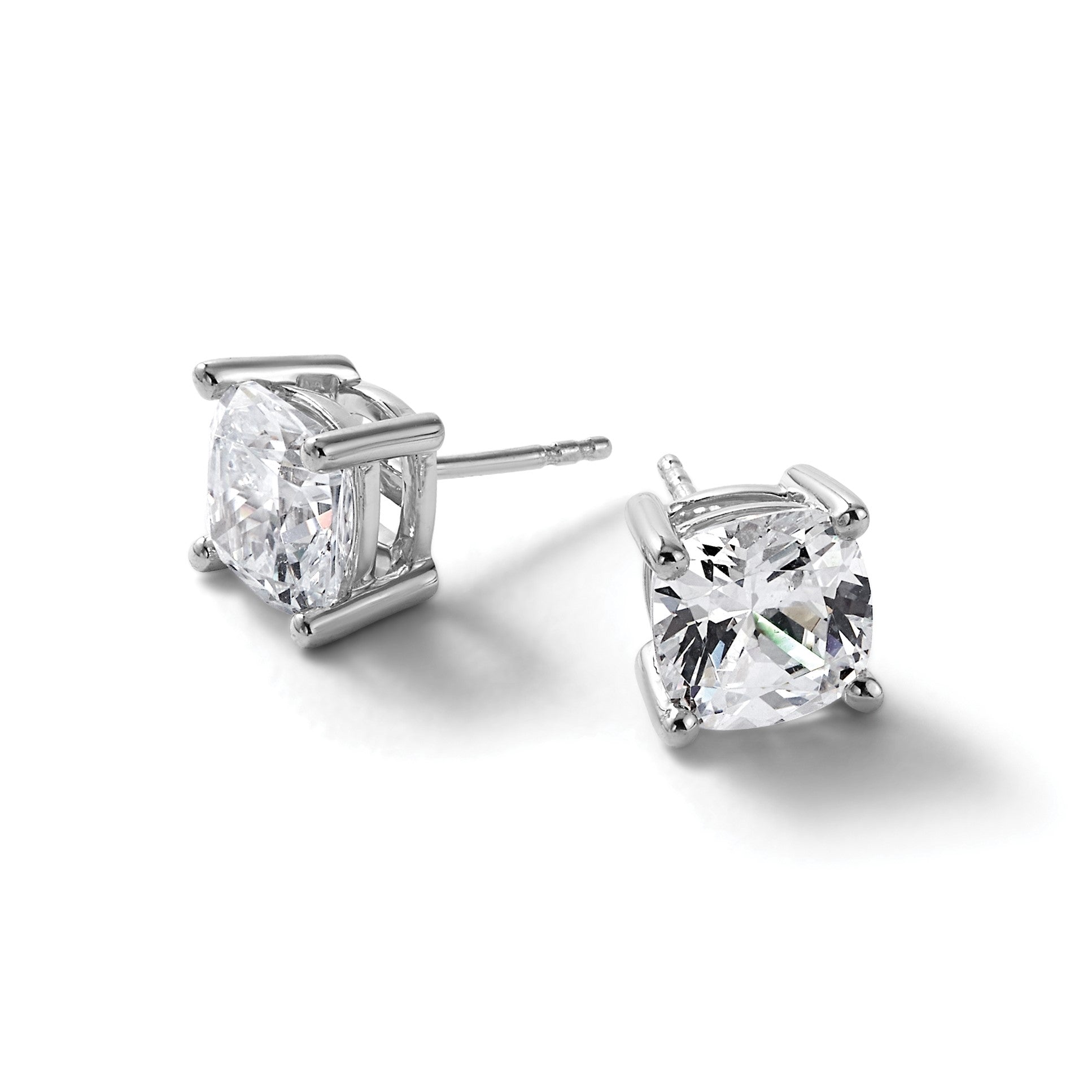 14K Weißgold Ohrstecker mit 6 ct. zertifizierten, im Labor gezüchteten Diamanten, VS/SI+ G+, Kissenschliff, 4-Krappen-Fassung, hohes Gewicht