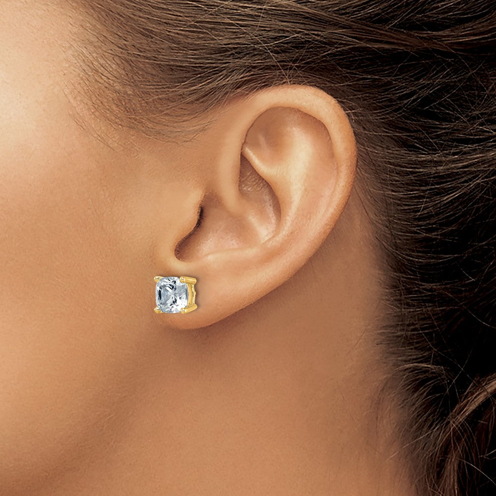 14K Gelbgold Ohrstecker mit 6 ct. im Kissenschliff, Laborgezüchteten Diamanten, VS/SI+ G+, 4-Krappen-Fassung, hohes Gewicht