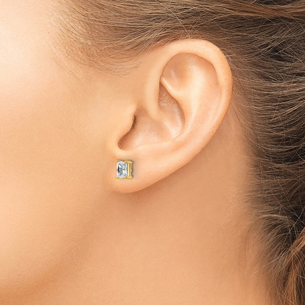 14K Gelbgold Ohrstecker mit 1 ct. zertifiziertem, im Labor gezüchtetem Diamant im Radiant-Schliff, Solitär, komplett, VS/SI+ G+