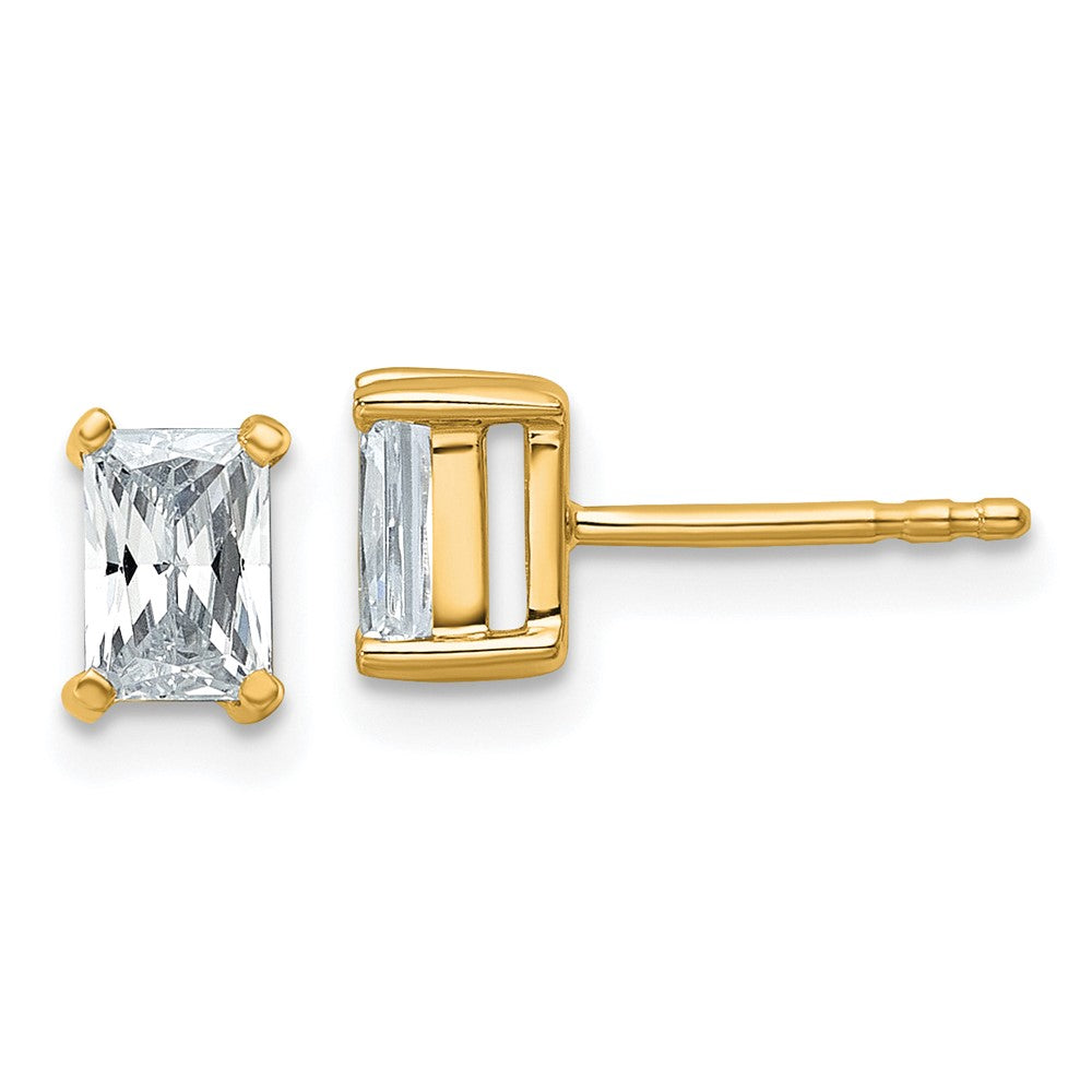14K Gelbgold Ohrstecker mit 1 ct. zertifiziertem, im Labor gezüchtetem Diamant im Radiant-Schliff, Solitär, komplett, VS/SI+ G+