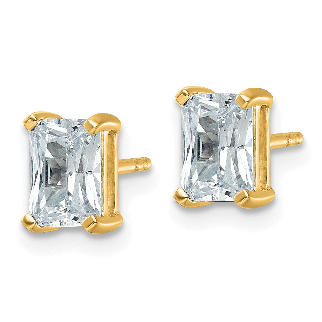 14K Gelbgold Ohrstecker mit 2 ct. im Radiant-Schliff gezüchteten Diamanten VS/SI+ G+, 4-Krappen-Fassung, hohes Gewicht