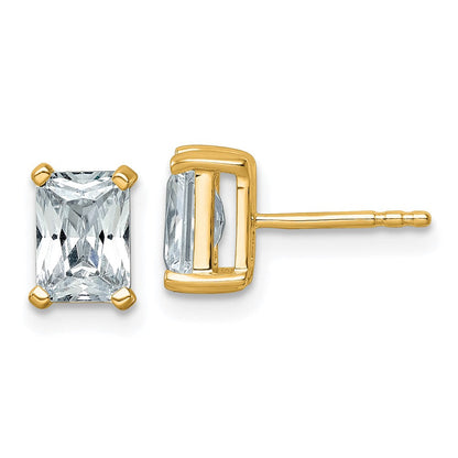 14K Gelbgold Ohrstecker mit 2 ct. im Radiant-Schliff gezüchteten Diamanten VS/SI+ G+, 4-Krappen-Fassung, hohes Gewicht