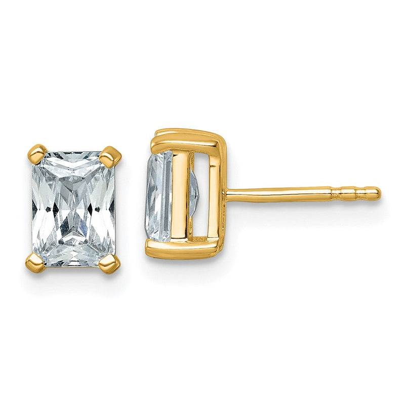 14K Gelbgold Ohrstecker mit 2 ct. im Radiant-Schliff gezüchteten Diamanten VS/SI+ G+, 4-Krappen-Fassung, hohes Gewicht