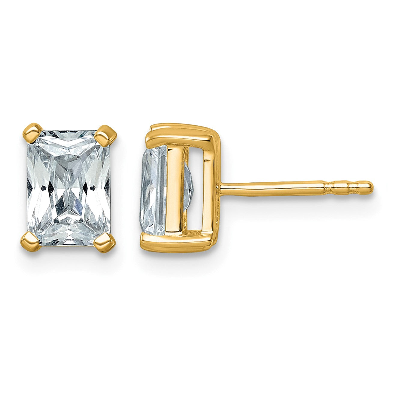 14K Gelbgold Ohrstecker mit 2 ct. im Radiant-Schliff gezüchteten Diamanten VS/SI+ G+, 4-Krappen-Fassung, hohes Gewicht