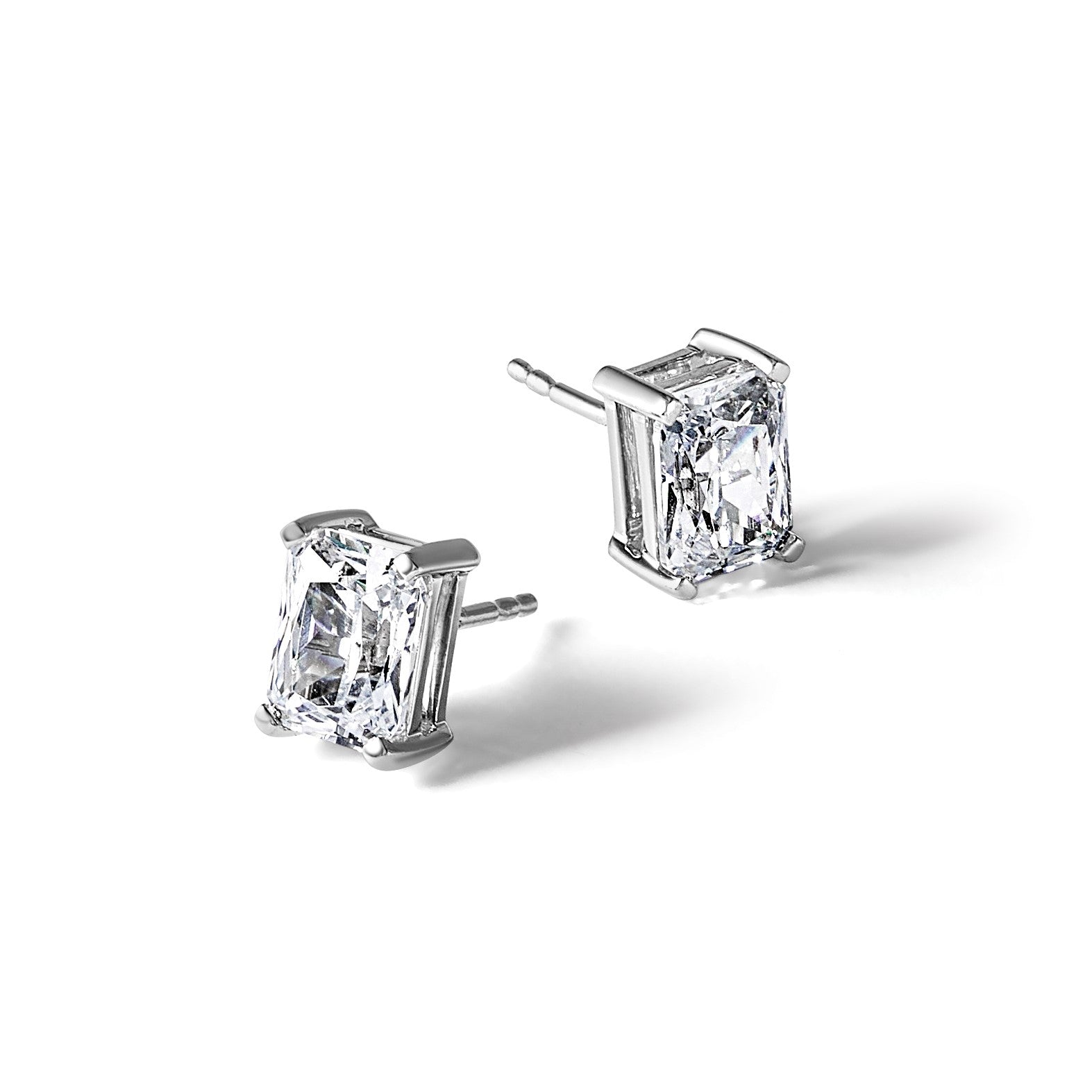 14K Weißgold Ohrstecker mit 3 ct. laborgezüchteten Diamanten, VS/SI+ G+, Radiant-Schliff, 4-Krappenfassung, hohes Gewicht