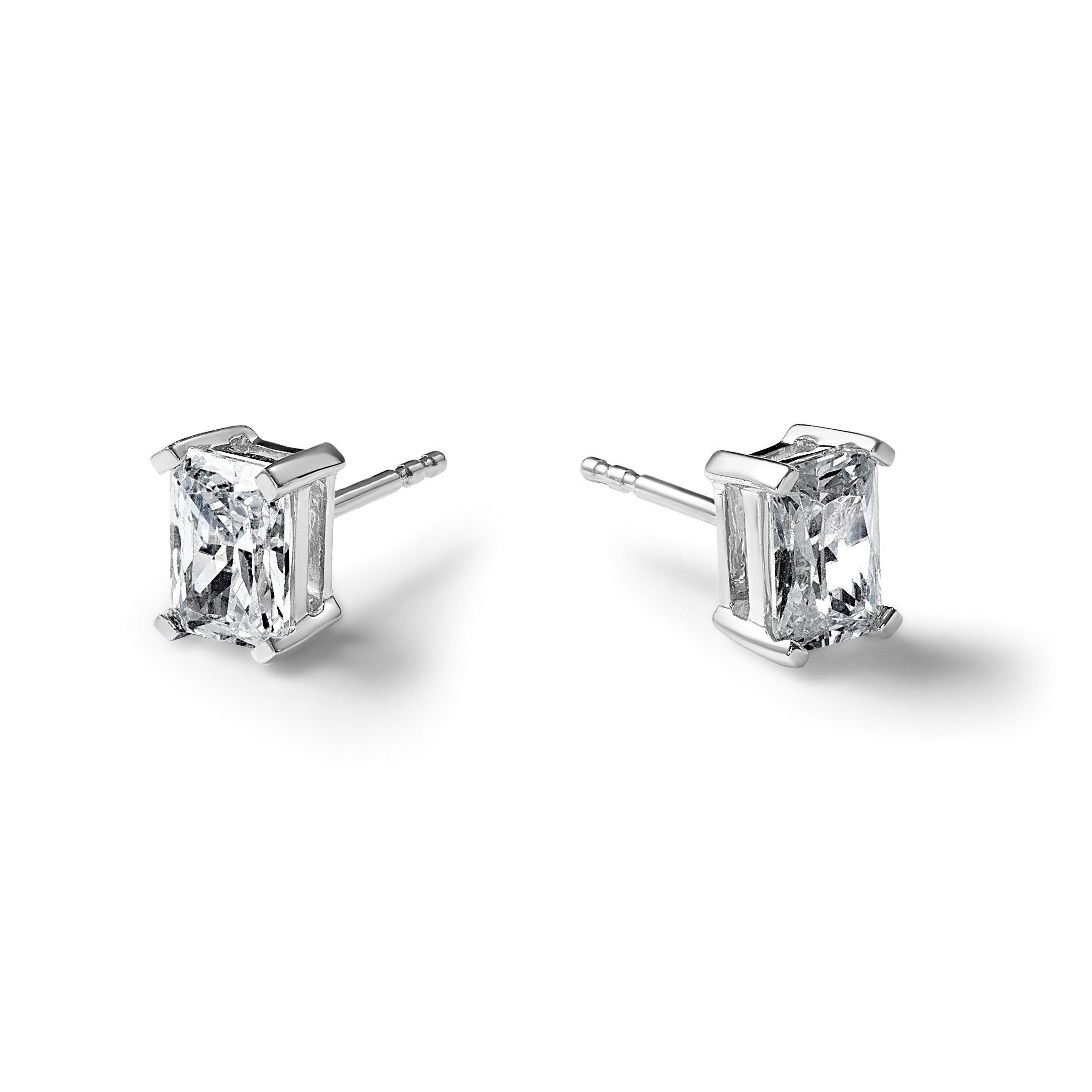 14K Weißgold Ohrstecker mit 3 ct. laborgezüchteten Diamanten, VS/SI+ G+, Radiant-Schliff, 4-Krappenfassung, hohes Gewicht
