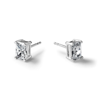 14K Weißgold Ohrstecker mit 3 ct. zertifizierten, im Labor gezüchteten Diamanten, VS/SI+, G+, Radiant-Schliff, 4-Krappen-Fassung, hohes Gewicht