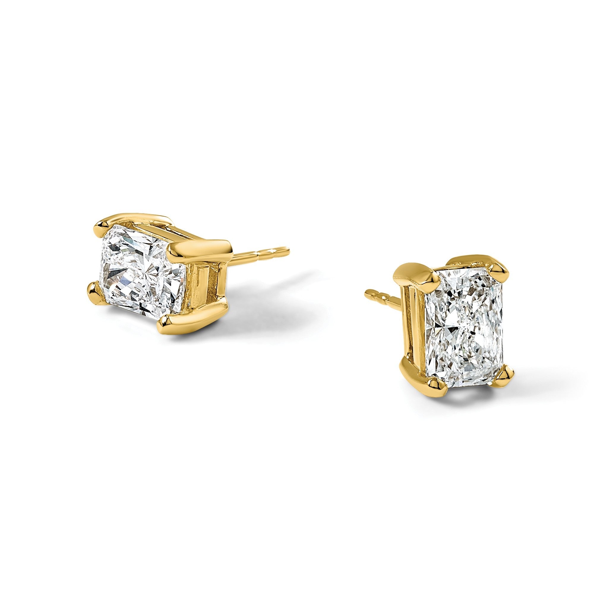 14K Gelbgold Ohrstecker mit 3 ct. Labor-gezüchteten Diamanten im Radiant-Schliff, VS/SI+ G+, 4-Krappen-Fassung, hohes Gewicht