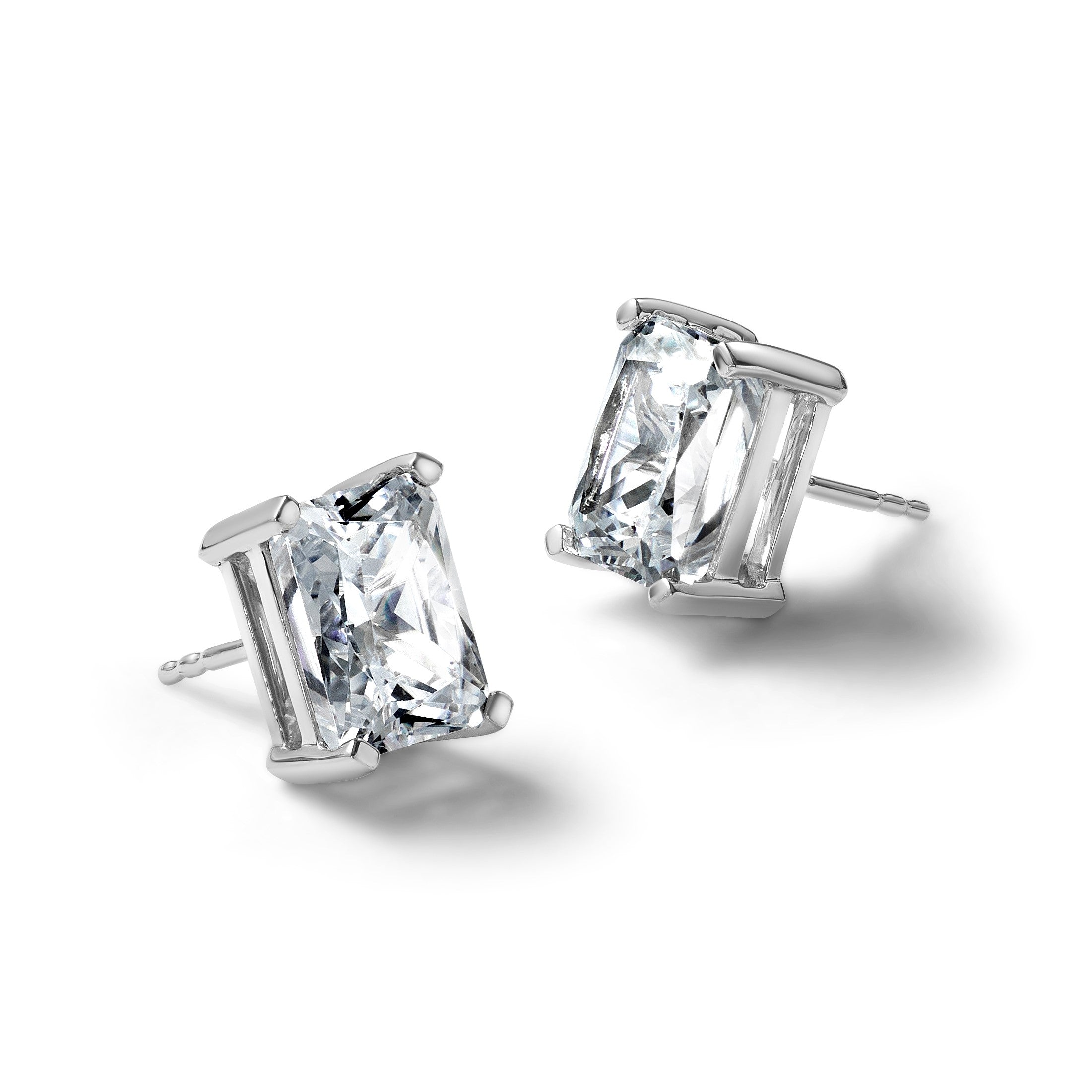 14K Weißgold Ohrstecker mit 5 ct. laborgezüchteten Diamanten, VS/SI+ G+, Radiant-Schliff, 4-Krappen-Fassung, schweres Gewicht