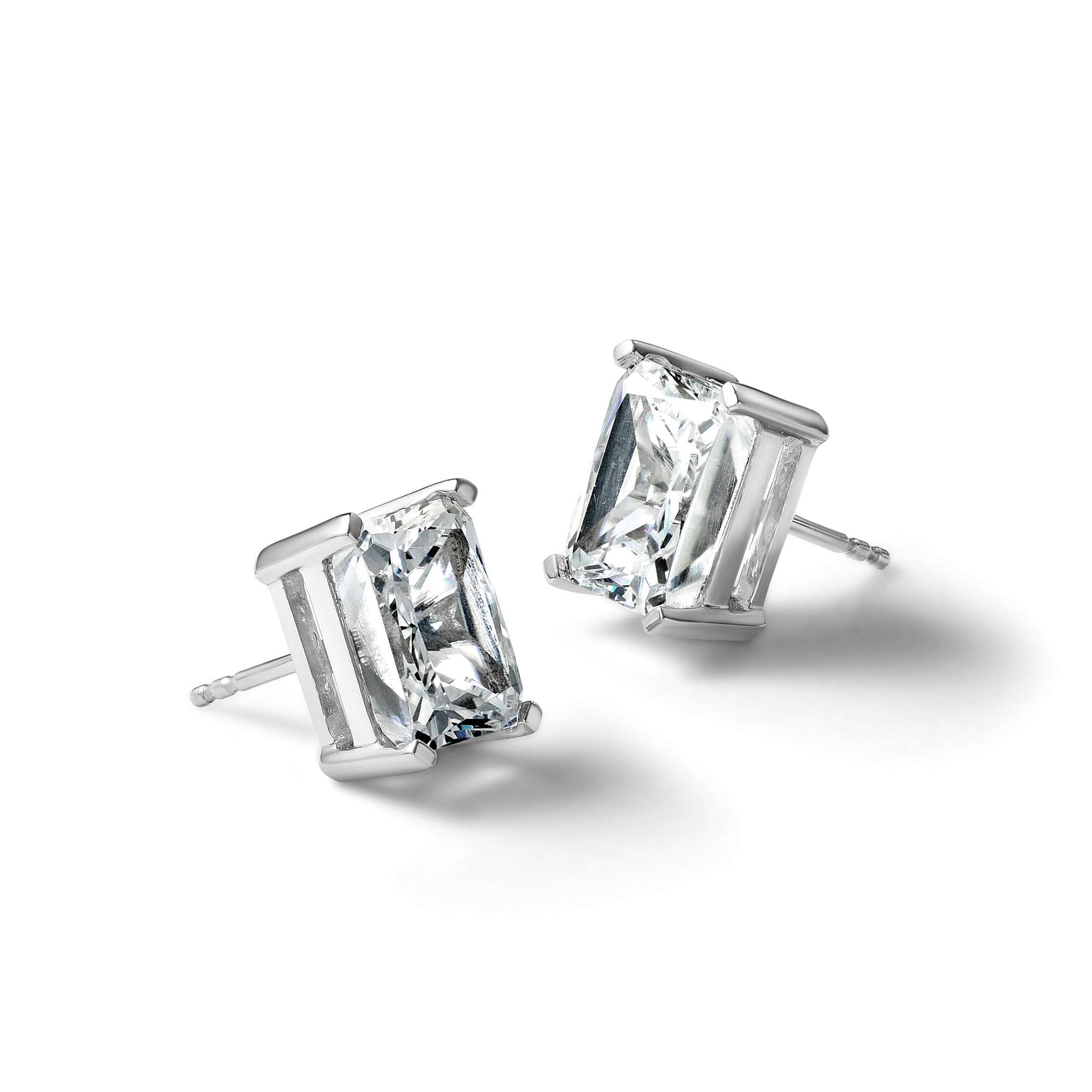 14K Weißgold Laborgezüchtete Diamanten 6 ct. VS/SI+ G+ Radiant-Schliff 4-Krappen Schwere Ausführung Ohrstecker