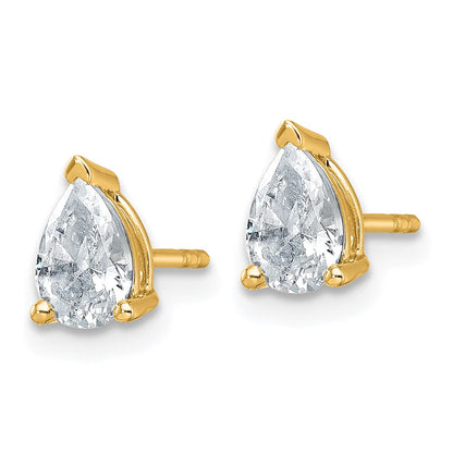 14K Gelbgold 1 ct. Zertifizierter Labordiamant VS/SI+ G+ Birnenschliff 4-Krappen Schweres Gewicht Ohrstecker