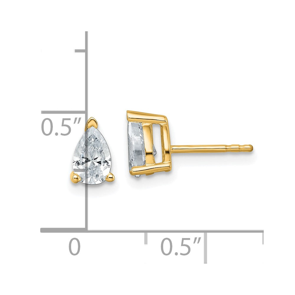 14K Gelbgold 1 ct. Zertifizierter Labordiamant VS/SI+ G+ Birnenschliff 4-Krappen Schweres Gewicht Ohrstecker