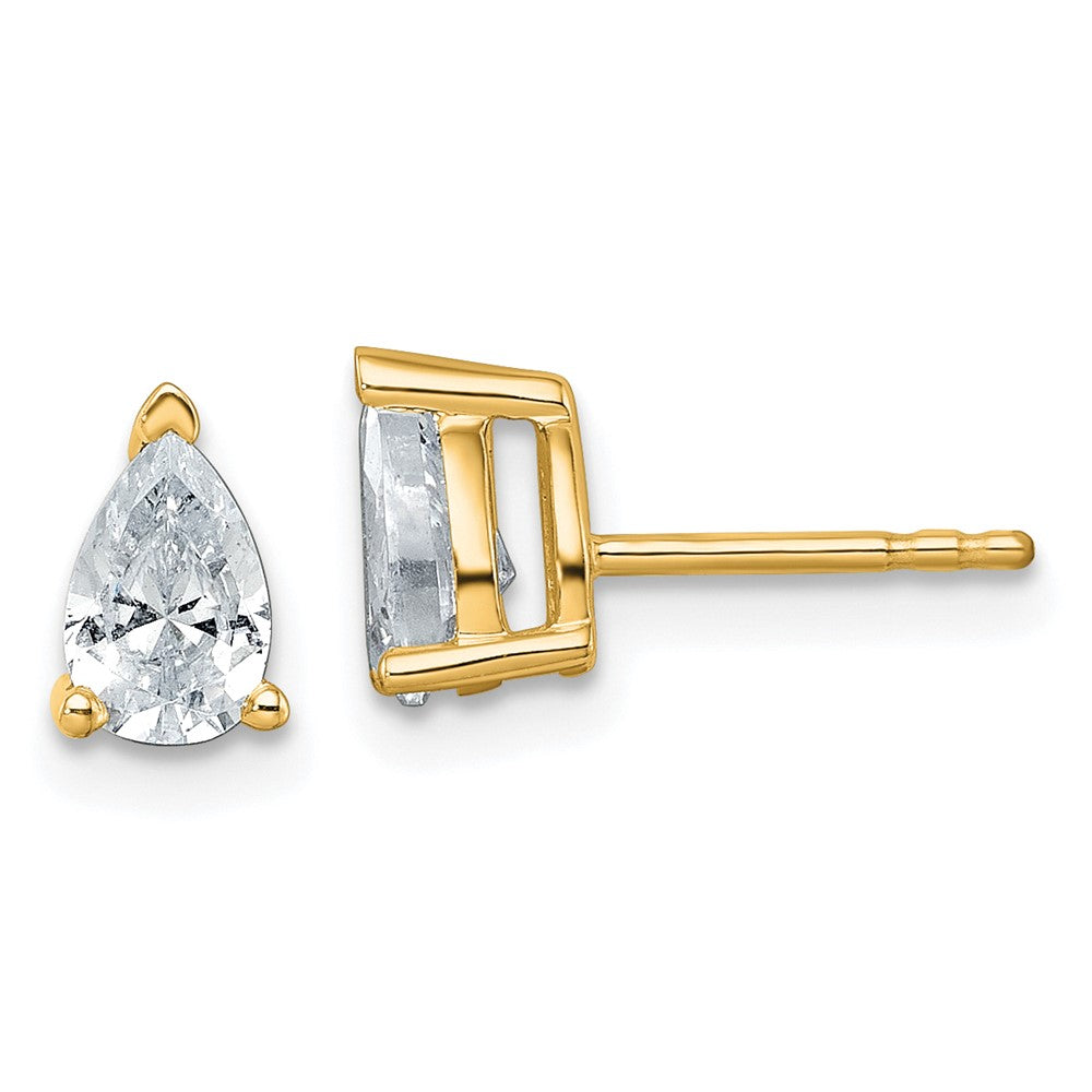 14K Gelbgold 1 ct. Zertifizierter Labordiamant VS/SI+ G+ Birnenschliff 4-Krappen Schweres Gewicht Ohrstecker