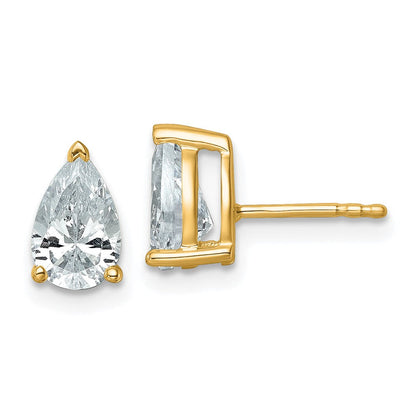 14K Gelbgold Ohrstecker mit 2 ct. zertifizierten, im Labor gezüchteten Diamanten, VS/SI+ G+, Birnenschliff, 4-Krappen-Fassung, hohes Gewicht