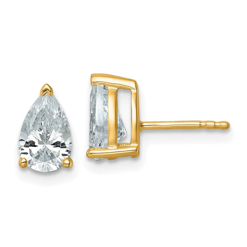 14K Gelbgold Ohrstecker mit 2 ct. zertifizierten, im Labor gezüchteten Diamanten, VS/SI+ G+, Birnenschliff, 4-Krappen-Fassung, hohes Gewicht