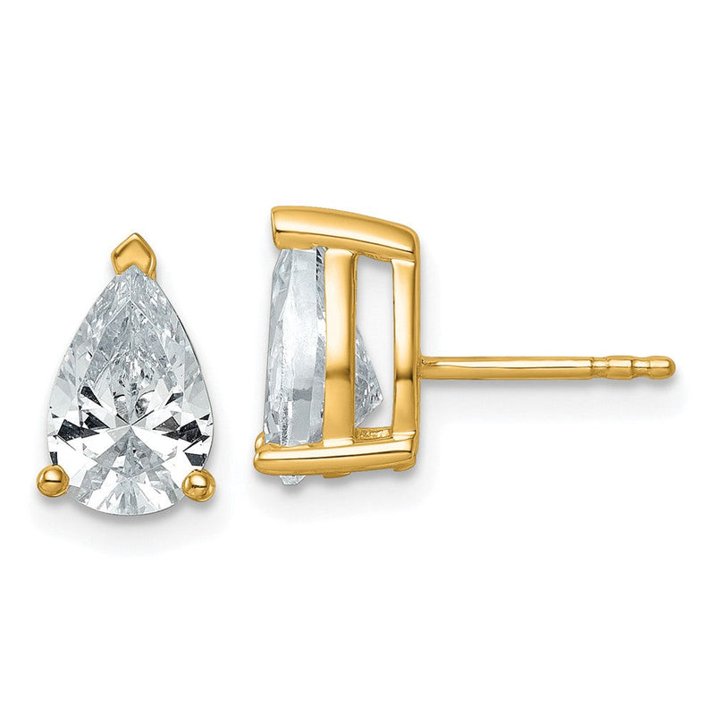 14K Gelbgold Ohrstecker mit 3 ct. im Labor gezüchteten Diamanten, VS/SI+, G+, Birnenschliff, 4-Krappenfassung, hohes Gewicht