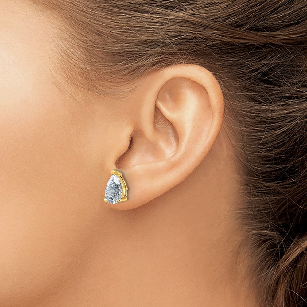14K Gelbgold Ohrstecker mit 6 ct. zertifizierten, im Labor gezüchteten Diamanten in Birnenschliff, VS/SI+ G+, 4-Krappen-Fassung, schweres Gewicht