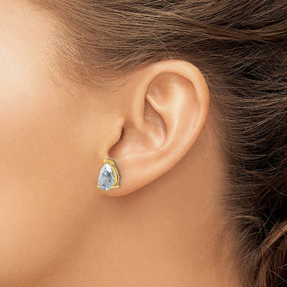 14K Gelbgold Ohrstecker mit 6 ct. zertifizierten, im Labor gezüchteten Diamanten in Birnenschliff, VS/SI+ G+, 4-Krappen-Fassung, schweres Gewicht
