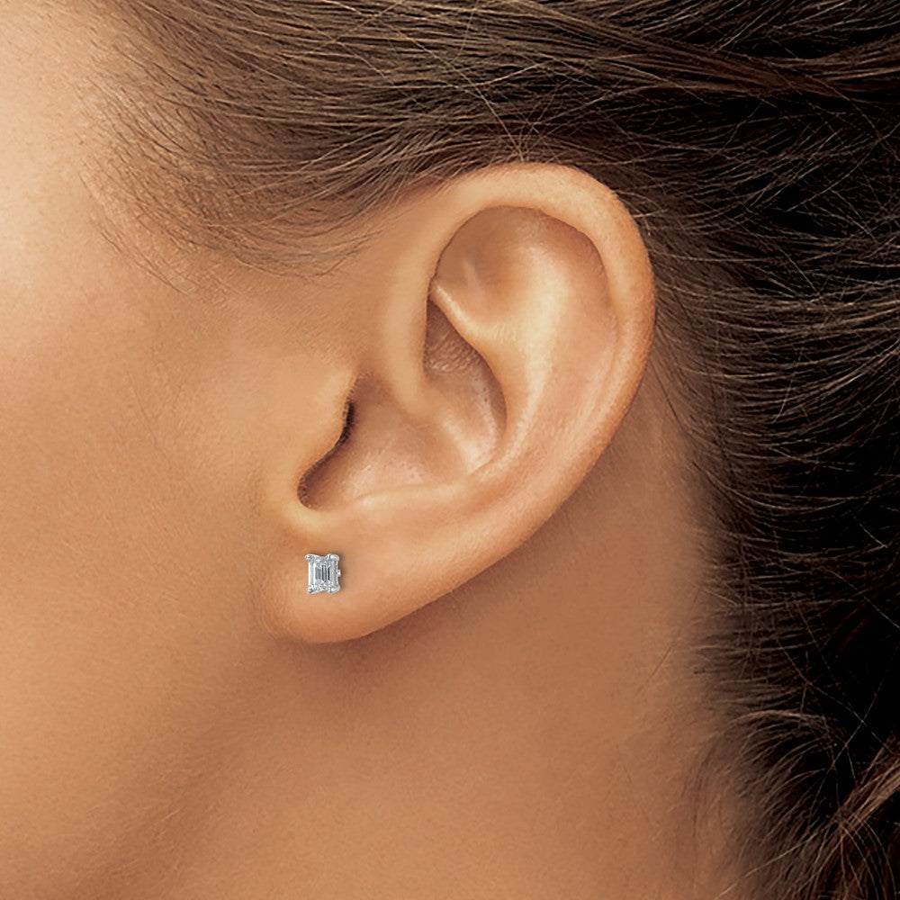 14K Weißgold Ohrstecker mit 0,5 ct. zertifizierten, im Labor gezüchteten Diamanten im Smaragdschliff, VS/SI+ G+, 4-Krappen-Fassung, hohes Gewicht
