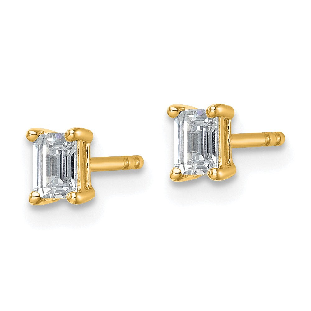 14K Gelbgold Laborgezüchtete Diamant-Ohrstecker, Smaragdschliff, 4-Krappen-Fassung, Schweres Gewicht, VS/SI+ G+, 0,5 ct