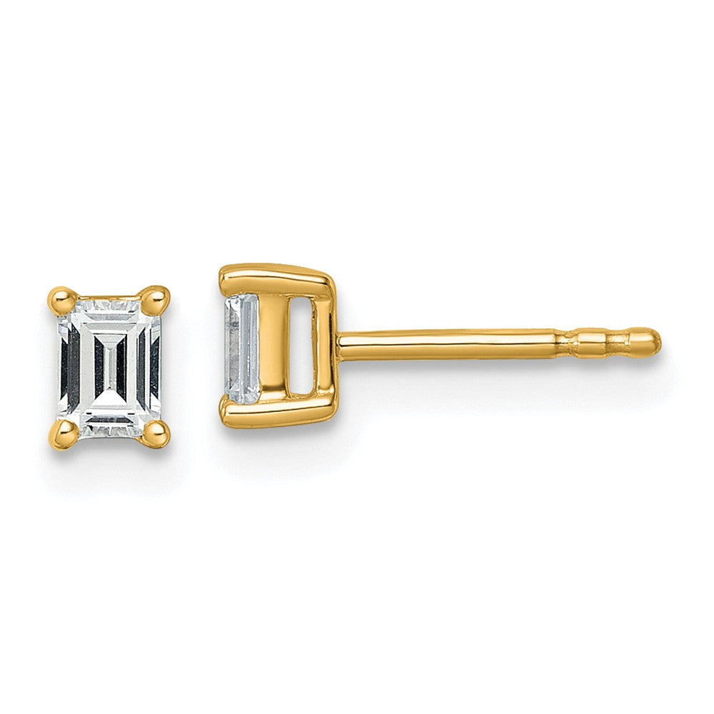 14K Gelbgold Laborgezüchtete Diamant-Ohrstecker, Smaragdschliff, 4-Krappen-Fassung, Schweres Gewicht, VS/SI+ G+, 0,5 ct