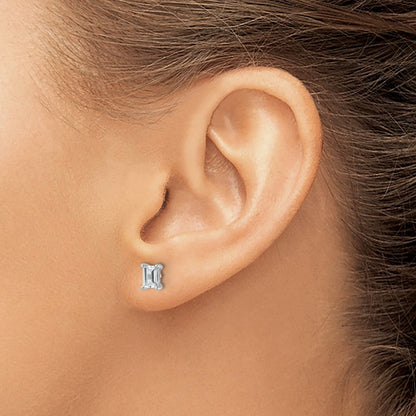 14K Weißgold Ohrstecker mit 1 ct. Laborgezüchteten Diamanten im Smaragdschliff, VS/SI+ G+, 4-Krappen-Fassung, Schwere Ausführung