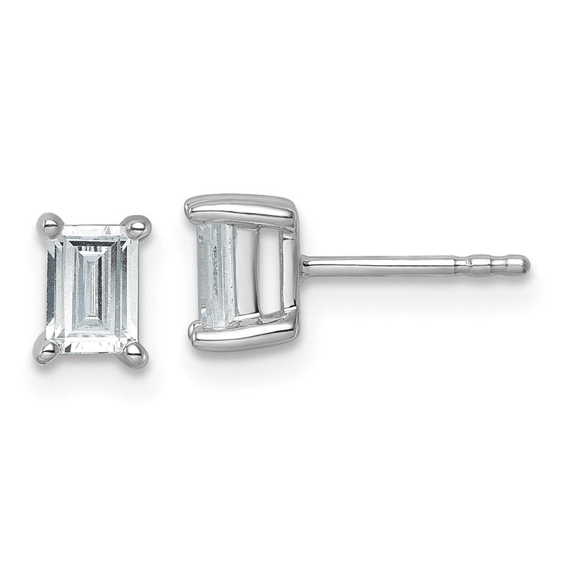 14K Weißgold Ohrstecker mit 1 ct. zertifiziertem, im Labor gezüchtetem Diamant, VS/SI+ G+, Smaragdschliff, 4-Krappen-Fassung, schwere Ausführung