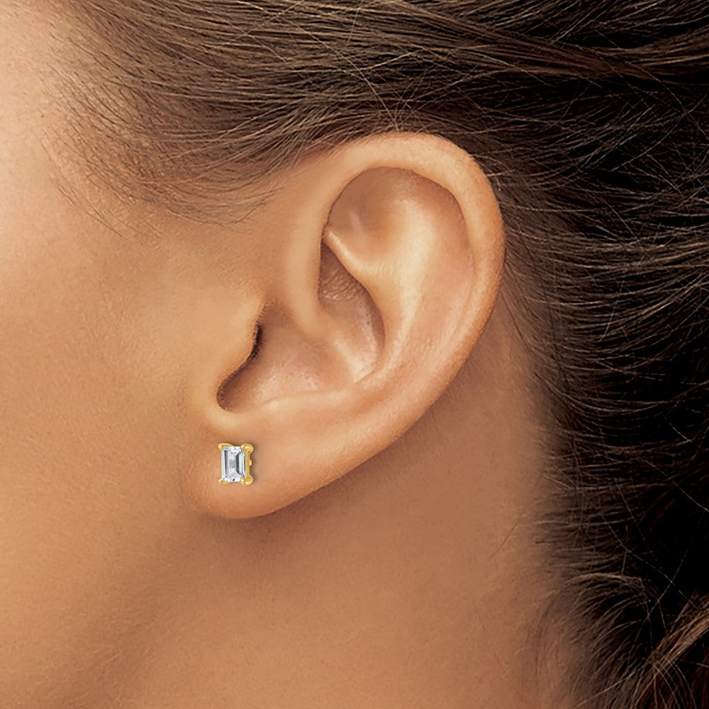 14K Gelbgold Ohrstecker mit 1 ct. im Labor gezüchteten Diamanten VS/SI+ G+, Smaragdschliff, 4-Krappen-Fassung, Schweres Gewicht