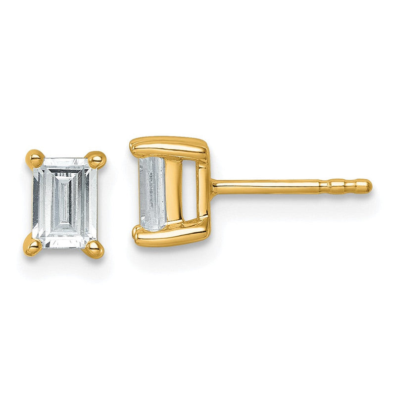 14K Gelbgold Ohrstecker mit 1 ct. im Labor gezüchteten Diamanten VS/SI+ G+, Smaragdschliff, 4-Krappen-Fassung, Schweres Gewicht
