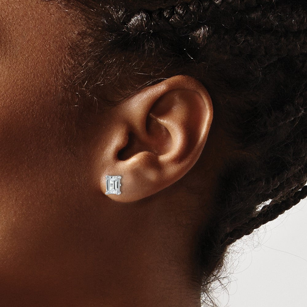 14K Weißgold 2 ct. Laborgezüchteter Diamant VS/SI+ G+ Smaragdschliff Solitär-Ohrstecker