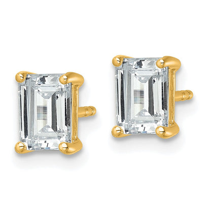 14K Gelbgold Ohrstecker mit 2 ct. zertifizierten, im Labor gezüchteten Diamanten VS/SI+ G+, Smaragdschliff, Solitär-Fassung, komplett