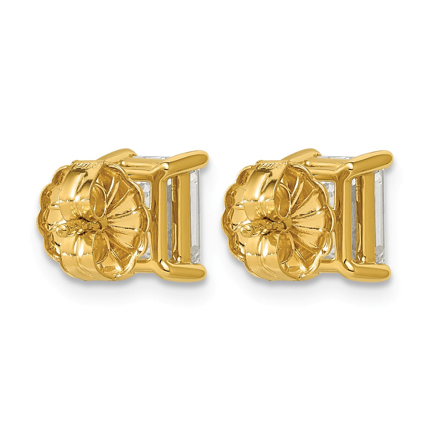 14K Gelbgold Ohrstecker mit 2 ct. zertifizierten, im Labor gezüchteten Diamanten VS/SI+ G+, Smaragdschliff, Solitär-Fassung, komplett
