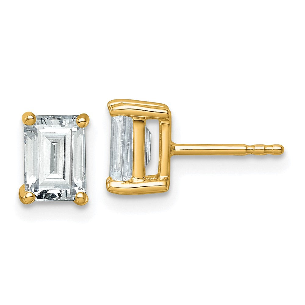 14K Gelbgold Ohrstecker mit 2 ct. zertifizierten, im Labor gezüchteten Diamanten VS/SI+ G+, Smaragdschliff, Solitär-Fassung, komplett