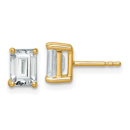 14K Gelbgold Ohrstecker mit 2 ct. zertifizierten, im Labor gezüchteten Diamanten VS/SI+ G+, Smaragdschliff, Solitär-Fassung, komplett