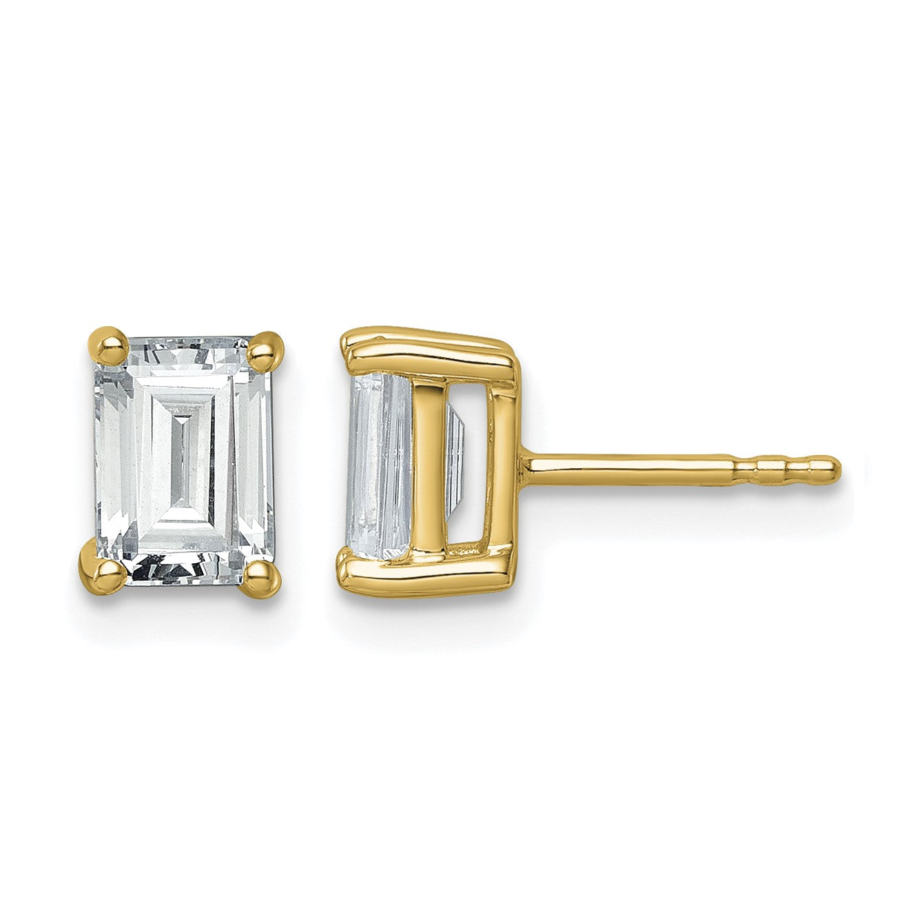 14K Gelbgold Ohrstecker mit 2 ct. zertifizierten, im Labor gezüchteten Diamanten VS/SI+ G+, Smaragdschliff, Solitär-Fassung, komplett