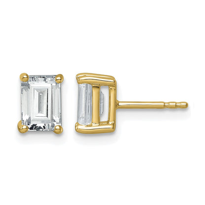 14K Gelbgold Ohrstecker mit 2 ct. zertifizierten, im Labor gezüchteten Diamanten VS/SI+ G+, Smaragdschliff, Solitär-Fassung, komplett