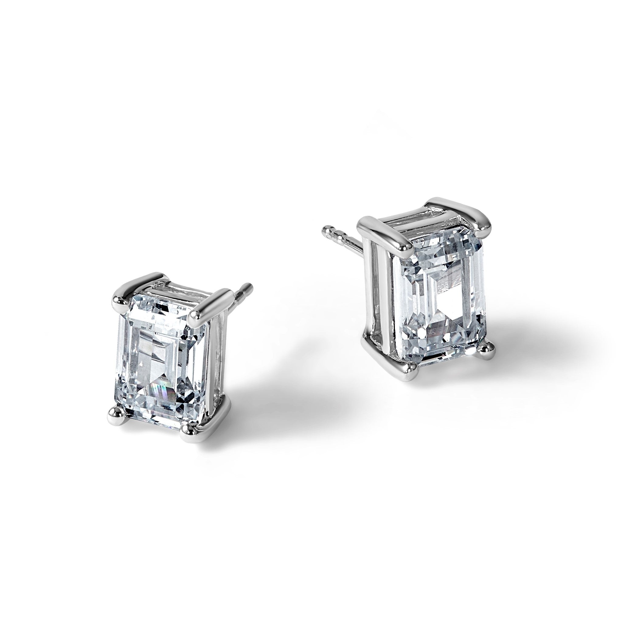 14K Weißgold Laborgezüchtete Diamant VS/SI+ G+ Smaragd-Ohrstecker mit 3 ct. Gesamtgewicht, 4-Krappen-Fassung, hohes Gewicht