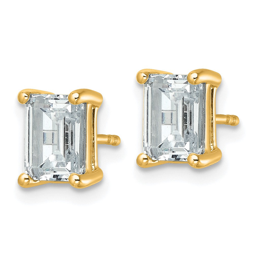 14K Gelbgold Ohrstecker mit 3 ct. Labor-gezüchteten Diamanten VS/SI+ G+, Smaragdschliff, 4-Krappenfassung, hohes Gewicht