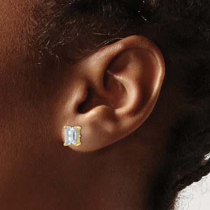 14K Gelbgold 3 ct. Zertifizierte Laborgezüchtete Diamanten VS/SI+ G+ Smaragdschliff 4-Zacken-Fassung Schweres Gewicht Ohrstecker