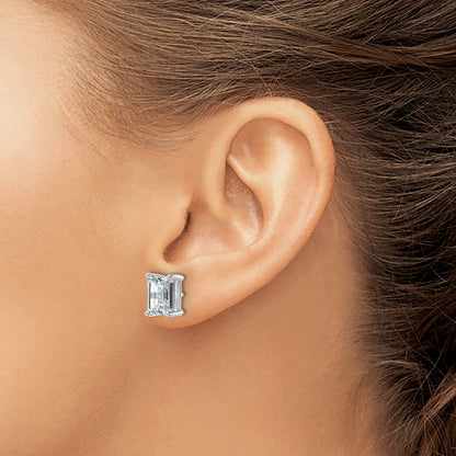 14K Weißgold Ohrstecker mit 4 ct. zertifizierten, im Labor gezüchteten Diamanten VS/SI+ G+ im Smaragdschliff, 4-Krappen-Fassung, hohes Gewicht