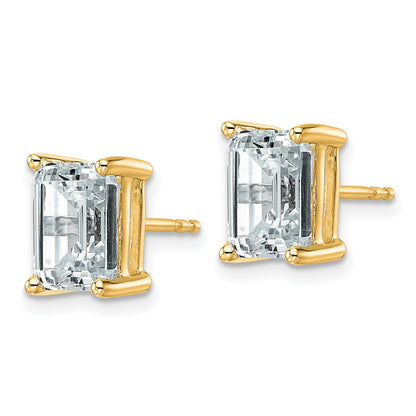 14K Gelbgold Ohrstecker mit 4 ct. Laborgezüchteten Diamanten VS/SI+ G+, Smaragdschliff, 4-Krappenfassung, Schweres Gewicht