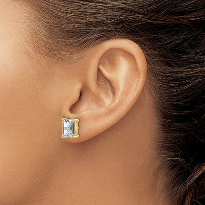 14K Gelbgold Ohrstecker mit 4 ct. zertifizierten, im Labor gezüchteten Diamanten VS/SI+ G+, Smaragdschliff, 4-Krappen-Fassung, hohes Gewicht