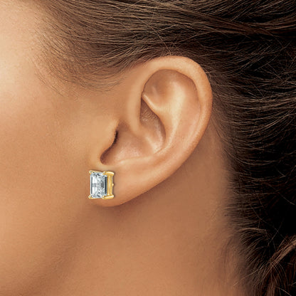 14K Gelbgold Ohrstecker mit 4 ct. Laborgezüchteten Diamanten VS/SI+ G+, Smaragdschliff, 4-Krappenfassung, Schweres Gewicht