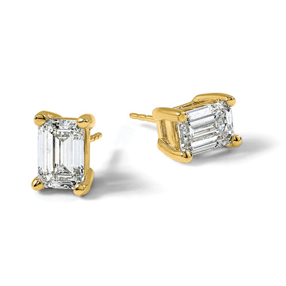 14K Gelbgold Ohrstecker mit 4 ct. Laborgezüchteten Diamanten VS/SI+ G+, Smaragdschliff, 4-Krappenfassung, Schweres Gewicht