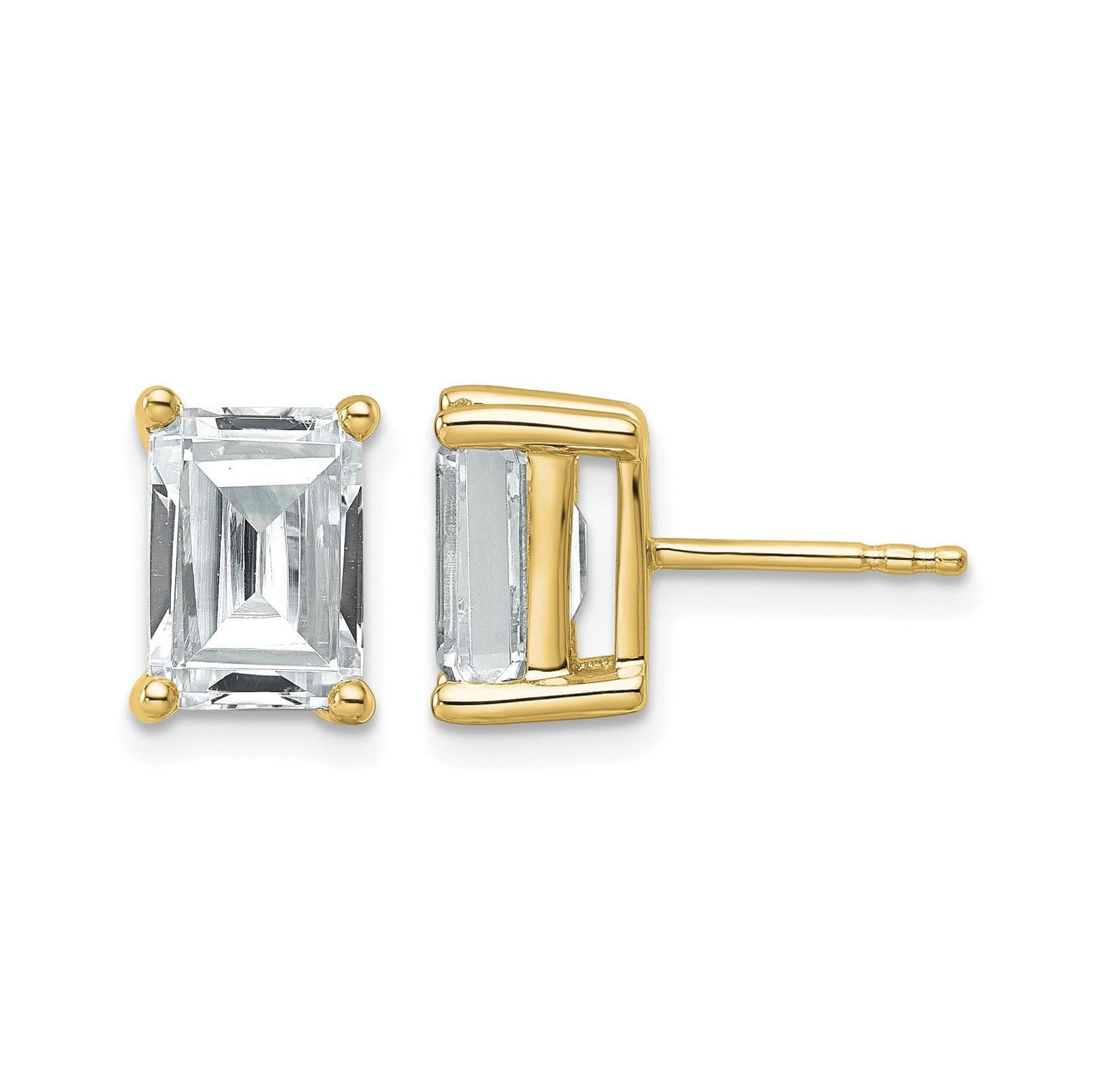 14K Gelbgold Ohrstecker mit 4 ct. Laborgezüchteten Diamanten VS/SI+ G+, Smaragdschliff, 4-Krappenfassung, Schweres Gewicht