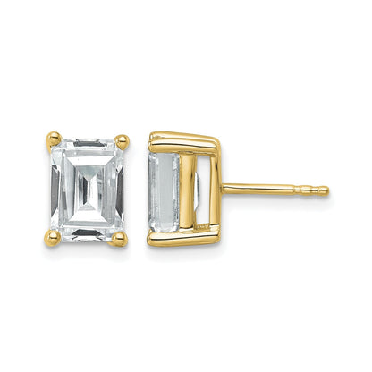 14K Gelbgold Ohrstecker mit 4 ct. Laborgezüchteten Diamanten VS/SI+ G+, Smaragdschliff, 4-Krappenfassung, Schweres Gewicht