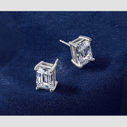 14K Weißgold Laborgezüchtete Diamant-Ohrstecker im Smaragdschliff, 6 ct., VS/SI+ G+, mit 4-Krappenfassung, schwerer Ausführung