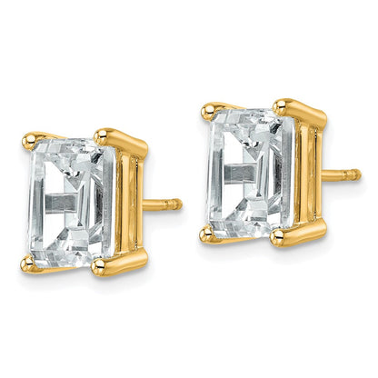 14K Gelbgold Ohrstecker mit 6 ct. zertifizierten, im Labor gezüchteten Diamanten VS/SI+ G+, Emerald-Schliff, 4-Krappenfassung, hohes Gewicht