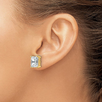 14K Gelbgold Ohrstecker mit 6 ct. zertifizierten, im Labor gezüchteten Diamanten VS/SI+ G+, Emerald-Schliff, 4-Krappenfassung, hohes Gewicht